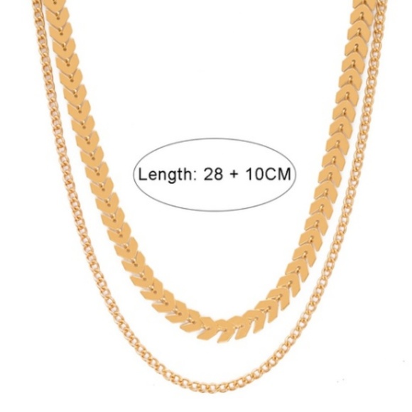 2 Layer Chevron and Chain Gold Choker - Picture 3 of 4
